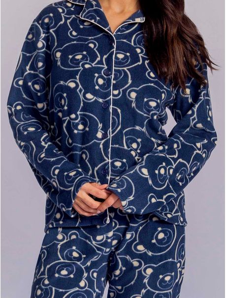 Pijama Soft Feminino Manga Longa Aberto Full Bear