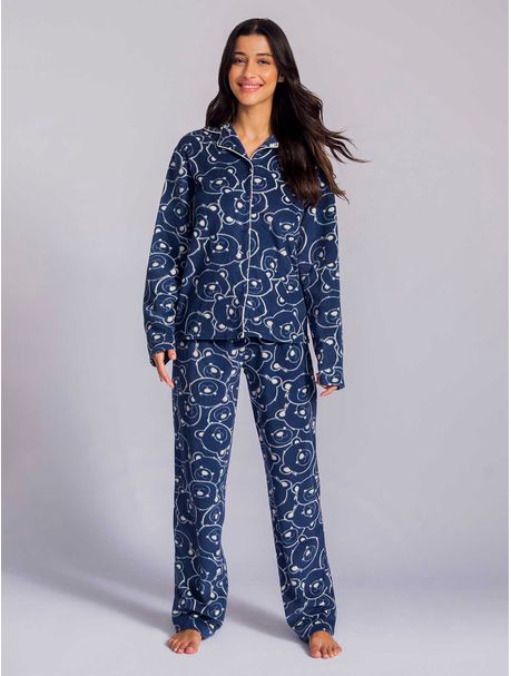 Pijama Soft Feminino Manga Longa Aberto Full Bear