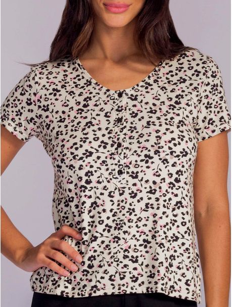 Pijama Feminino Capri Manga Curta Animal Flower