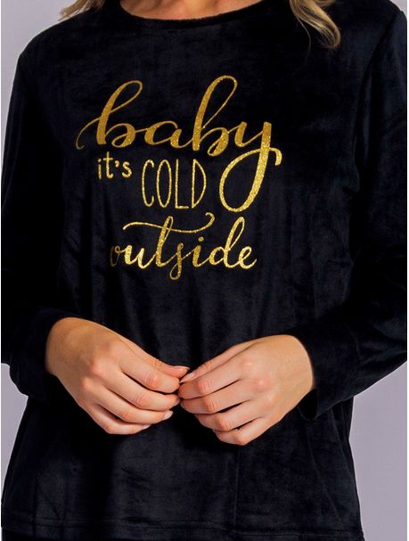 Pijama Plush Feminino Manga Longa Cold