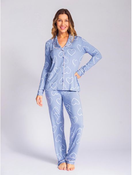 Pijama Feminino Manga Longa Aberto Sky