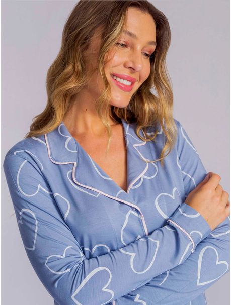Pijama Feminino Manga Longa Aberto Sky