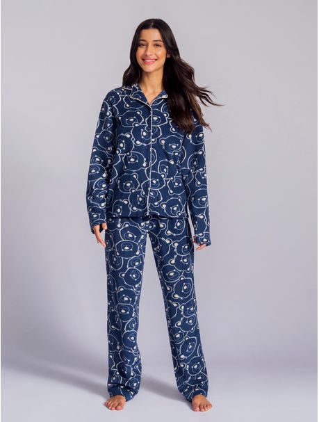 Pijama Soft Feminino Manga Longa Aberto Full Bear