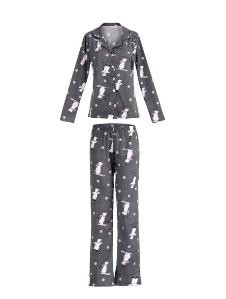 Pijama Feminino Manga Longa Aberto Polar