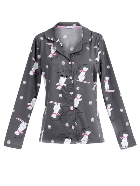 Pijama Feminino Manga Longa Aberto Polar