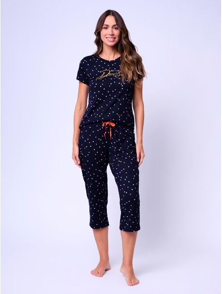 Pijama Feminino Capri Manga Curta Alive