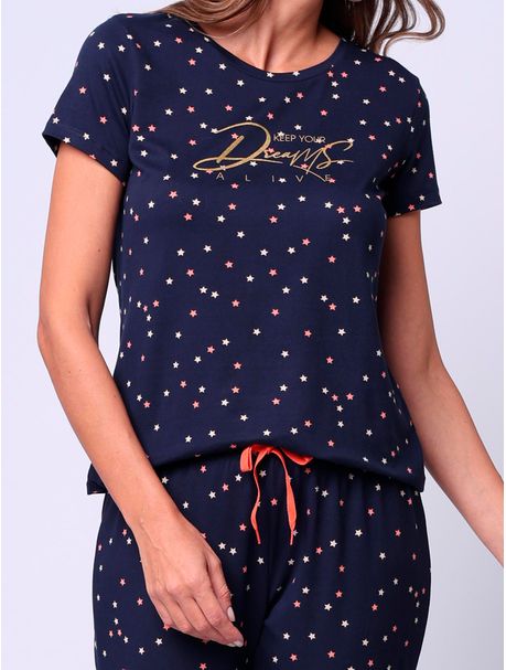 Pijama Feminino Capri Manga Curta Alive