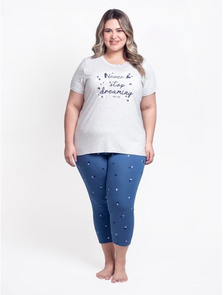 Pijama Feminino Plus Size Capri Manga Curta Stop
