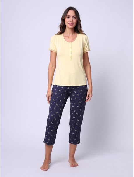 Pijama Feminino Capri Manga Curta Jaune