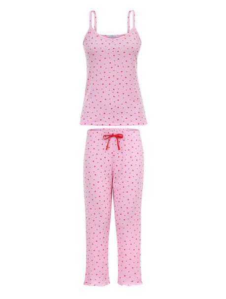 Pijama Feminino Capri Alças Coração Rib