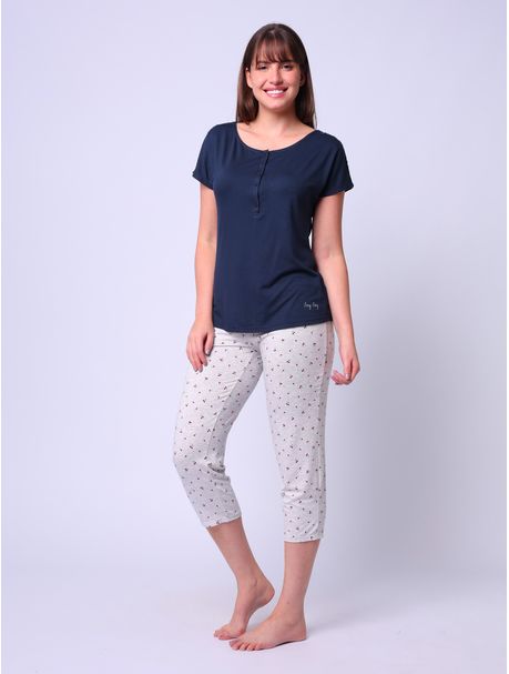 Pijama Feminino Capri Manga Curta Leticia