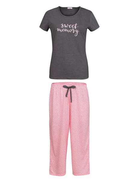 Pijama Feminino Capri Manga Curta Poá Rosa
