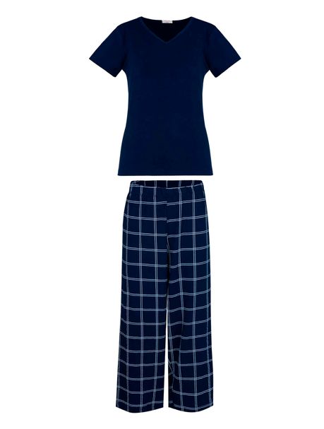 Pijama Feminino Capri Manga Curta Quadro