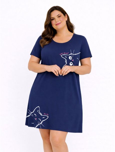 Camisola Plus Size Manga Curta Vamos Dormir