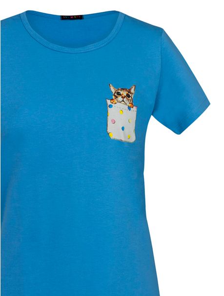 Camisola Manga Curta Gatinho Poá