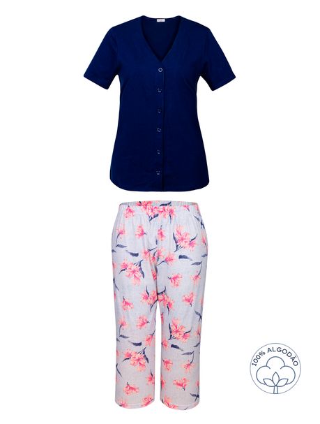 Pijama Feminino Capri Manga Curta Astromelia
