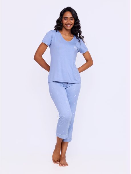 Pijama Feminino Capri Manga Curta Luise