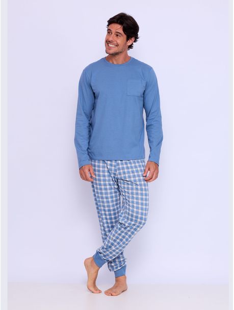 Pijama Masculino Manga Longa Happy Blue