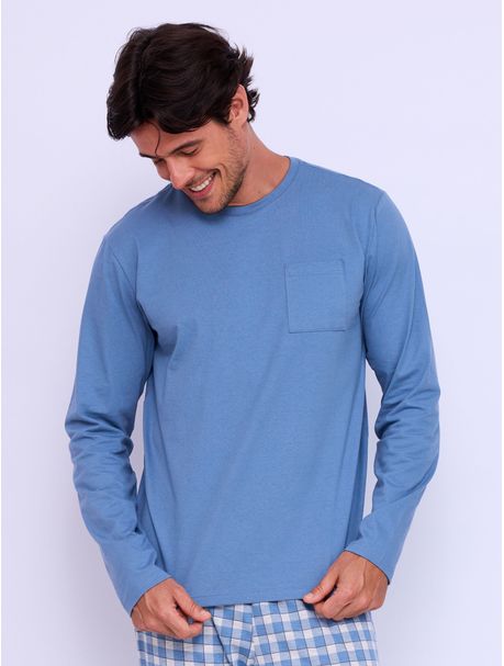 Pijama Masculino Manga Longa Happy Blue