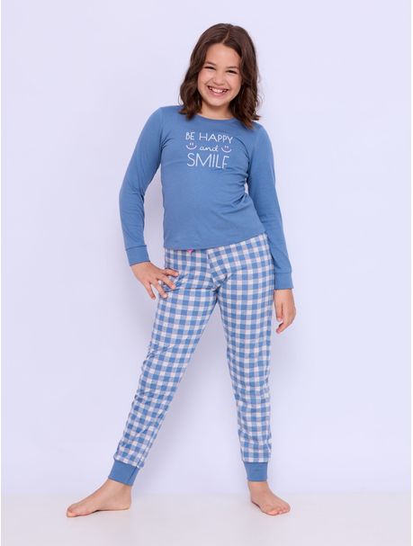 Pijama Infantil Feminino Manga Longa Happy Blue
