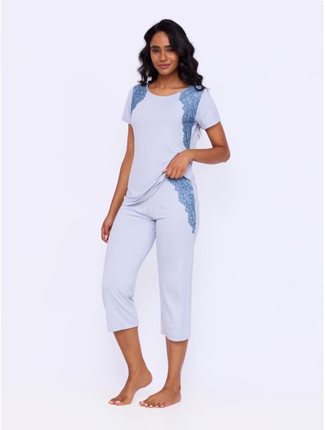 Pijama Feminino Capri Manga Curta Abigail