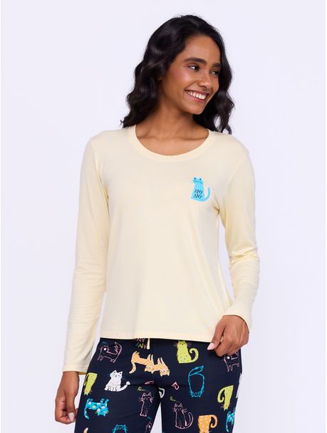 Pijama Feminino Longo Manga Longa Divertido