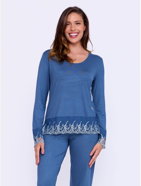 Pijama Feminino Longo Manga Longa Lavínia