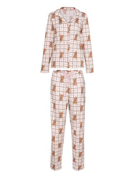 Pijama Feminino Manga Longa Aberto Urso Xadrez
