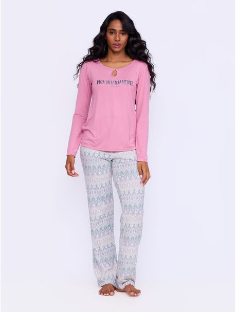 Pijama Feminino Longo Manga Longa Garden