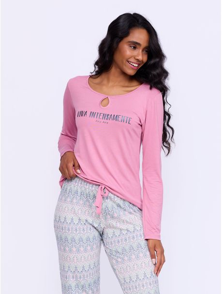 Pijama Feminino Longo Manga Longa Garden