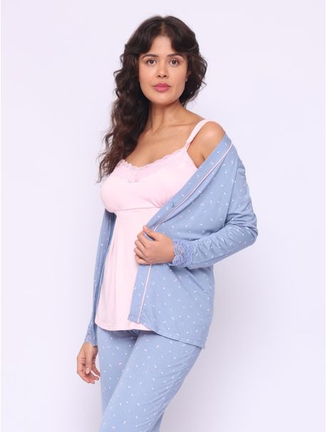 Pijama Maternidade Trio Manga Longa Carmela