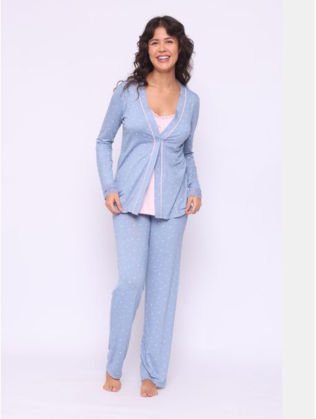 Pijama Maternidade Trio Manga Longa Carmela